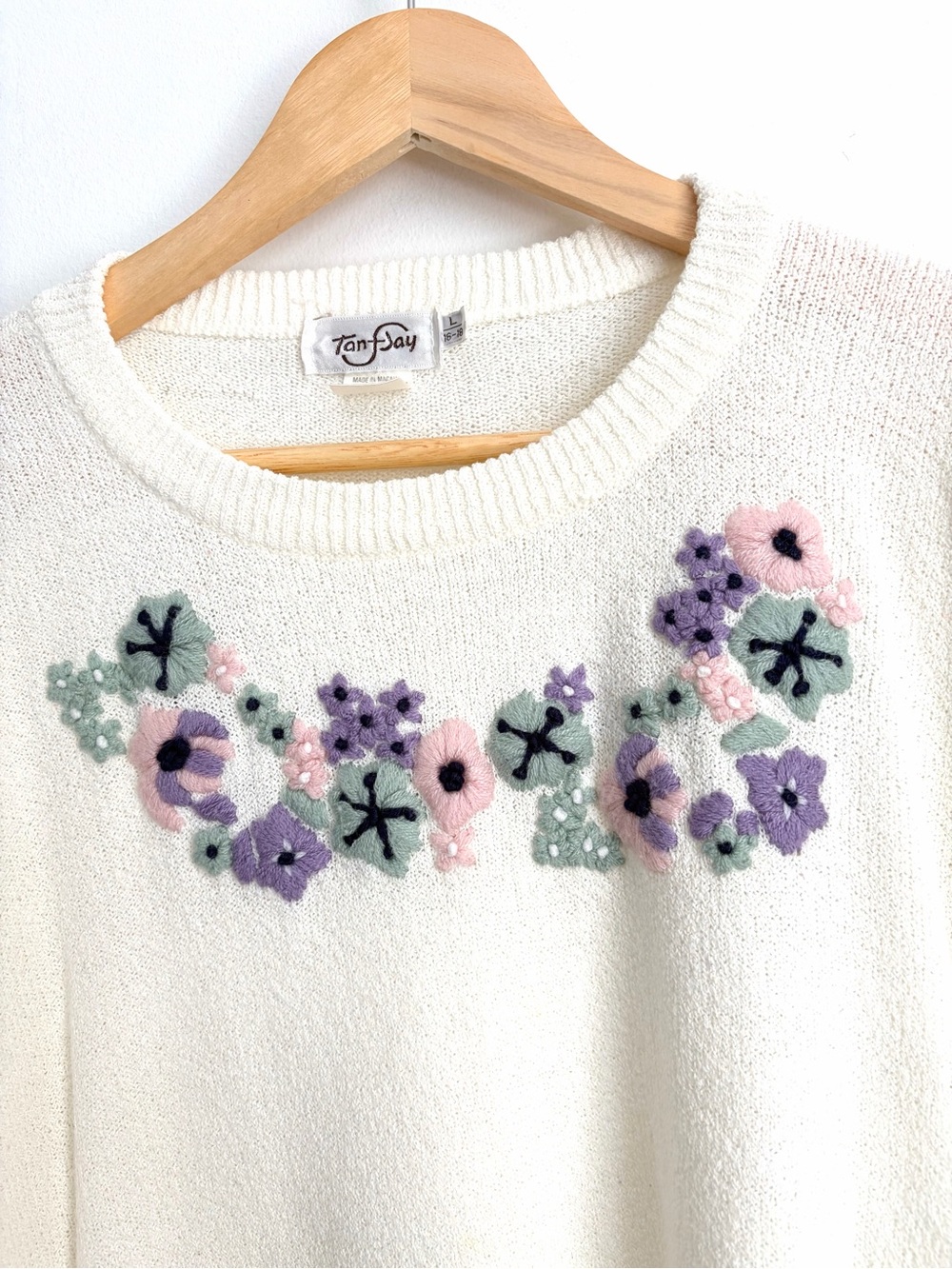 Vintage TanJay Floral Embroidered Cottagecore Knit Top - Size L - Picture 4 of 5
